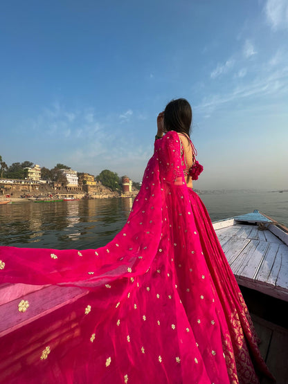 Pink Muga Lehenga Set