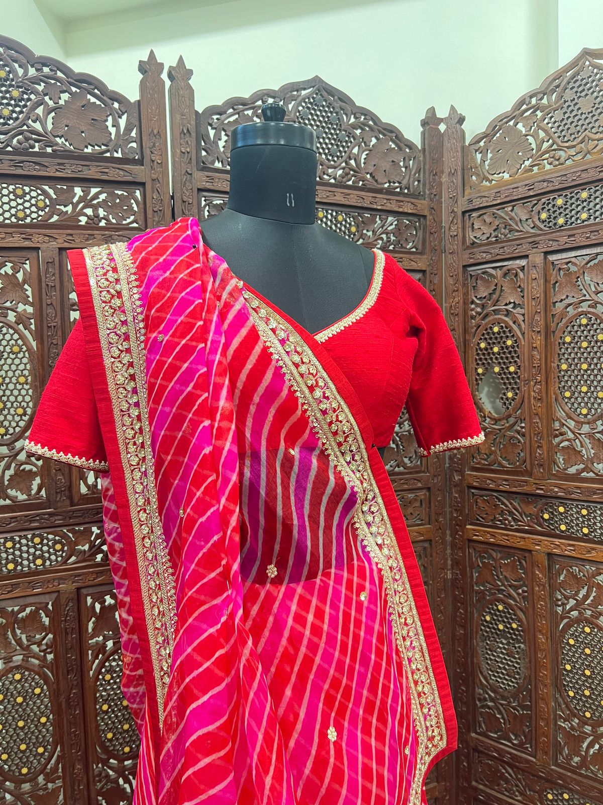 Orange Pink Leheriya Saree
