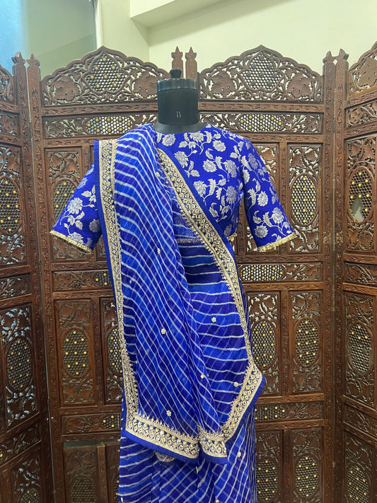 Electric Blue Leheriya Saree