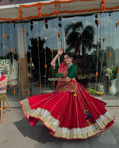 Red spun silk  lehenga set