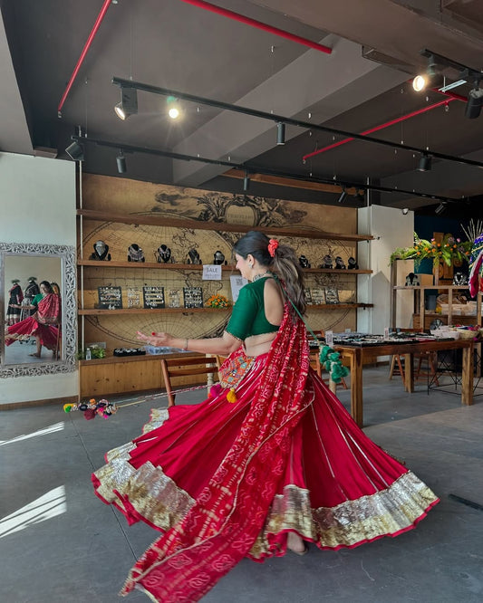 Red spun silk  lehenga set