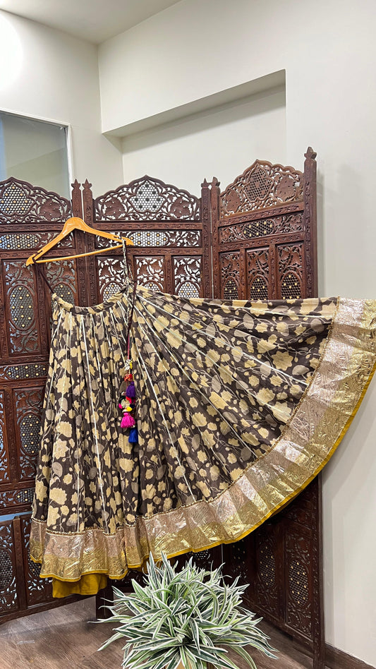 Brown Floral Cotton Skirt