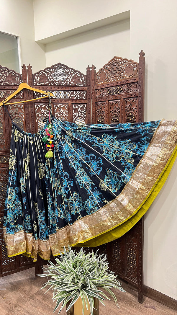 Blue Floral Cotton Skirt