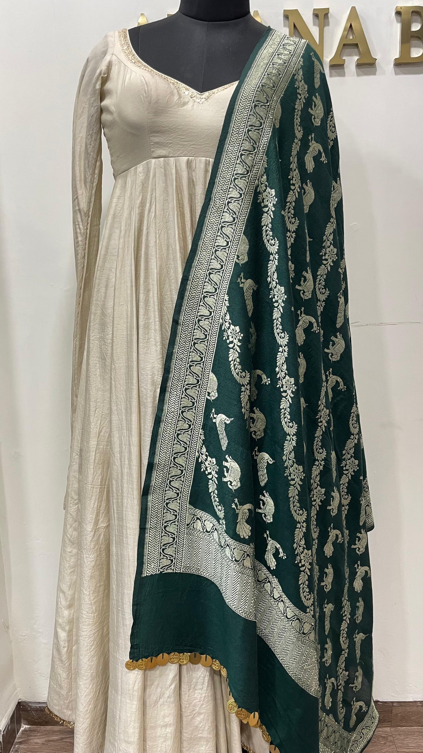 Teal Green Muga Print Dupatta