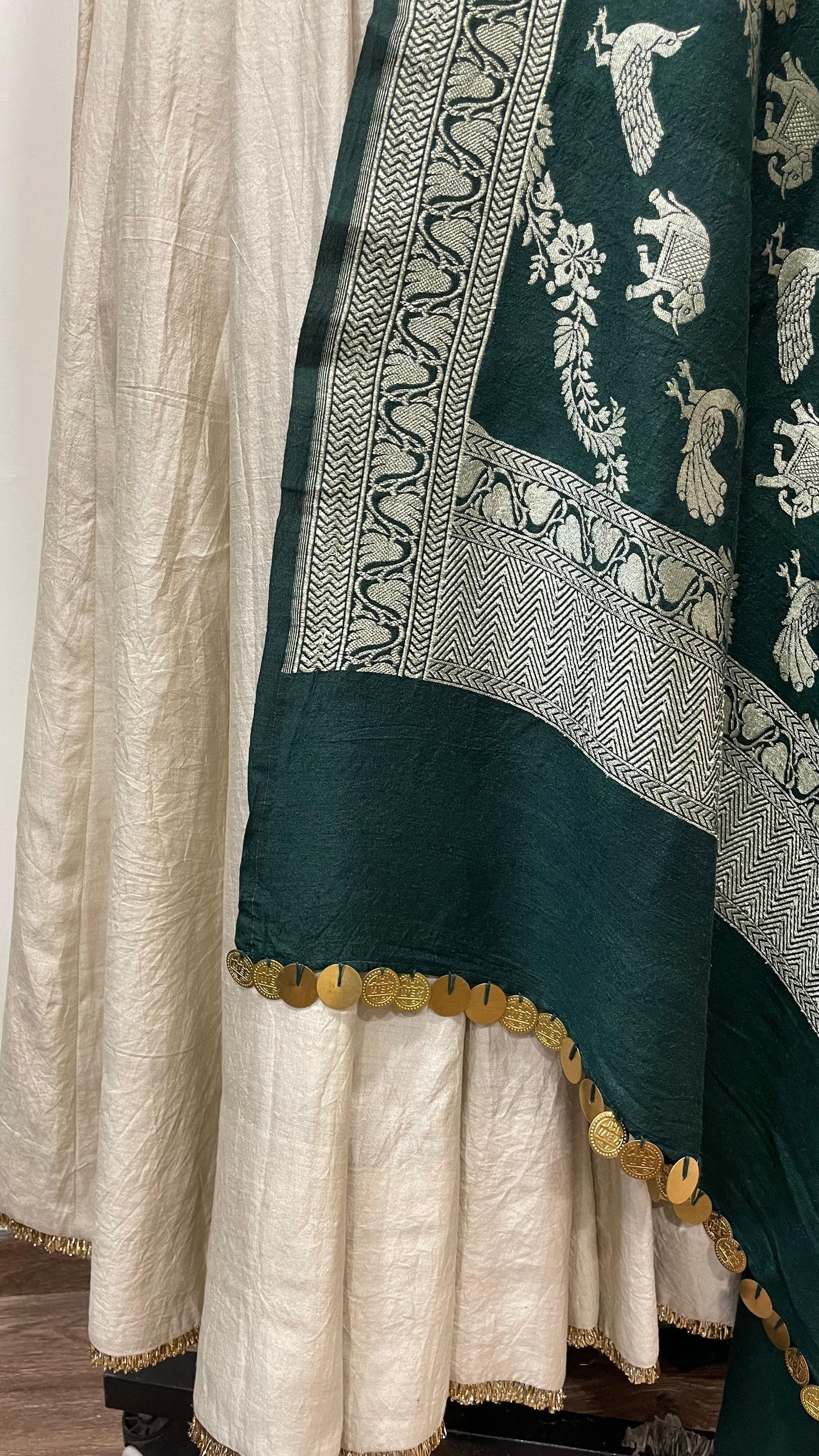 Teal Green Muga Print Dupatta