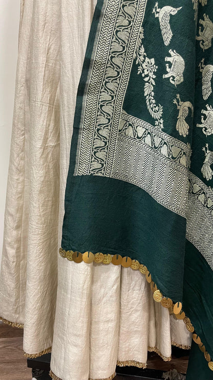 Teal Green Muga Print Dupatta