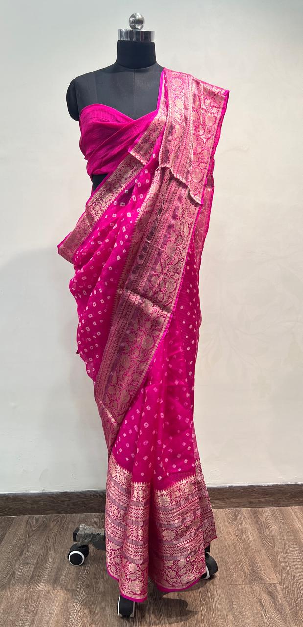 Pink Bandhani Kota Saree