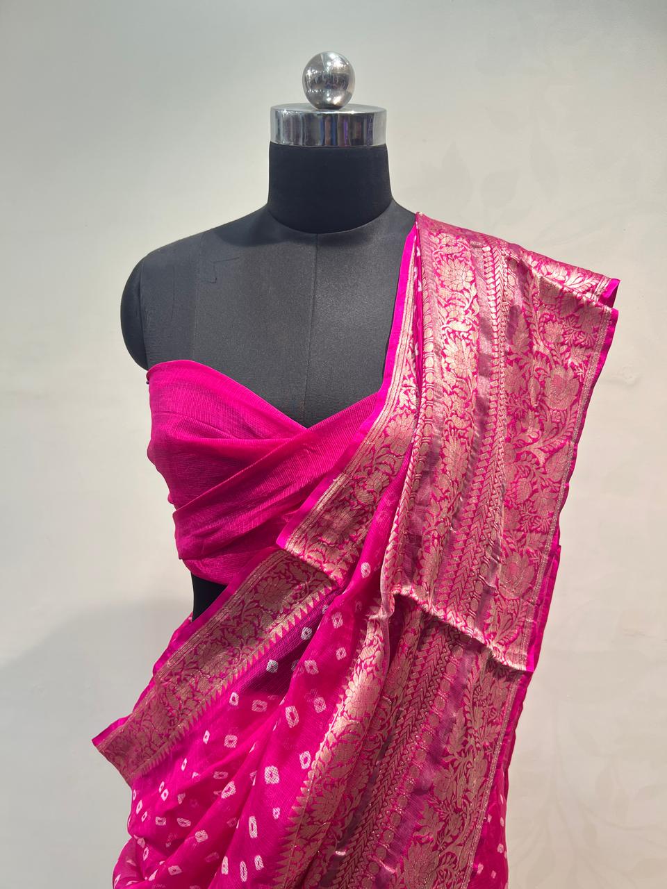 Pink Bandhani Kota Saree