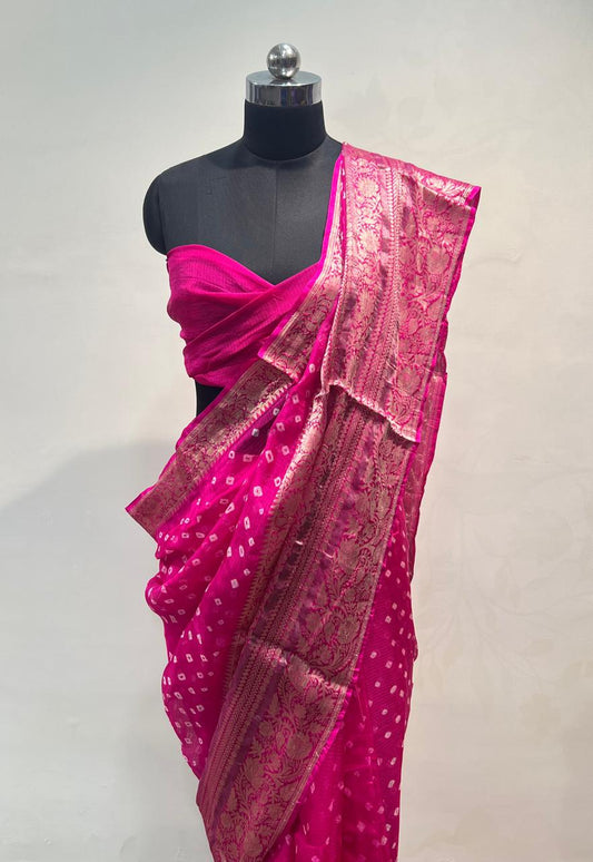 Pink Bandhani Kota Saree