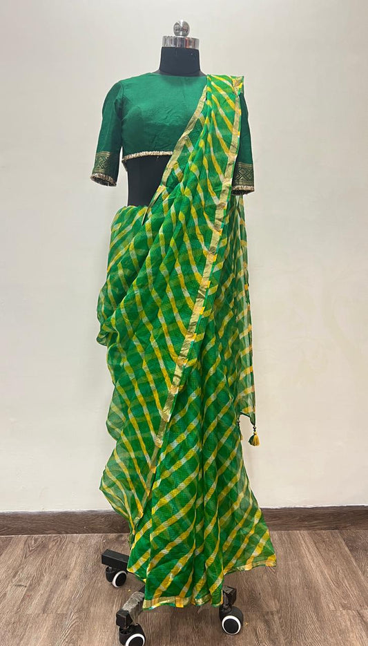 Green Leheriya Kota Saree