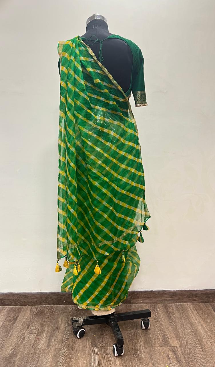 Green Leheriya Kota Saree