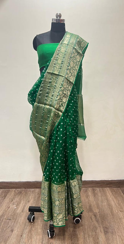 Green Bandhani Kota Saree