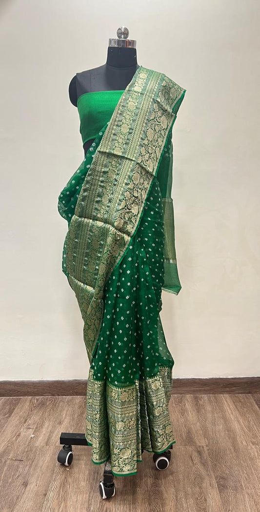 Green Bandhani Kota Saree