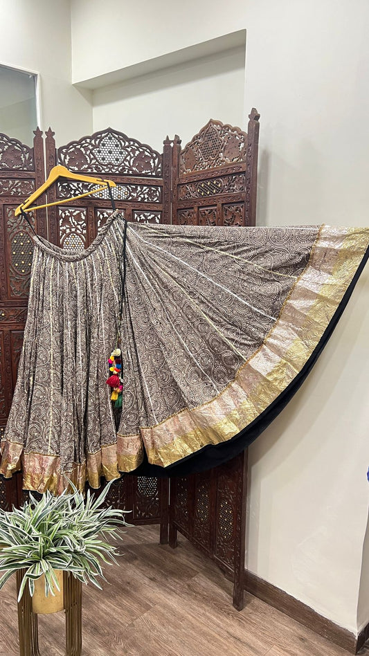 Grey Floral Cotton Skirt