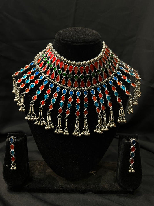 Oxidised Necklace with Stones