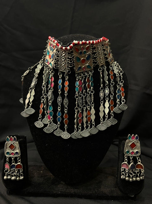 Oxidised Heavy Choker Necklace Set