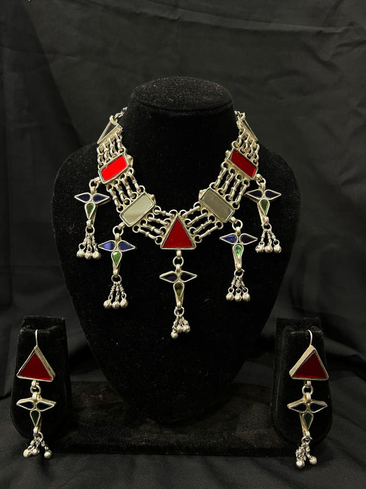 Oxidised chained necklace