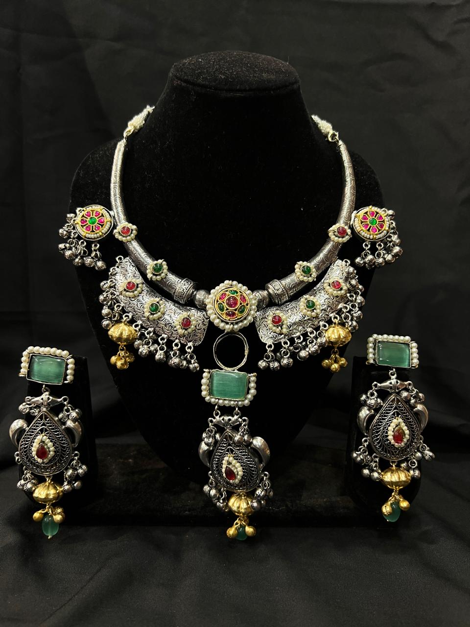 Oxidised Necklace with Stones.