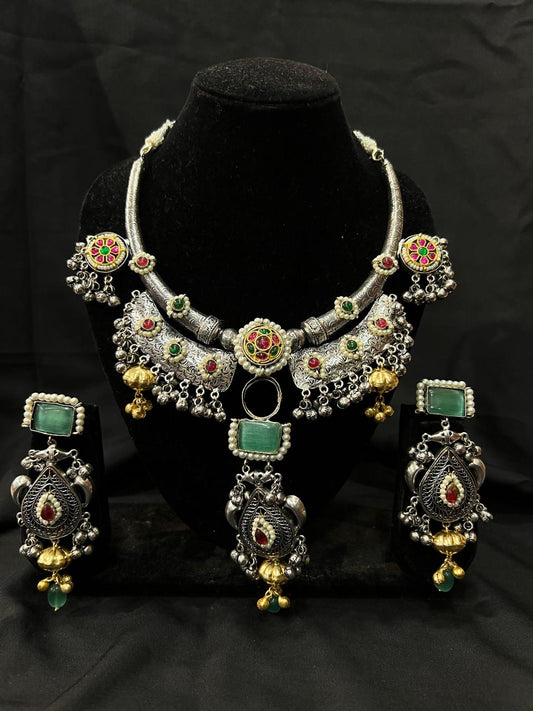 Oxidised Necklace with Stones.