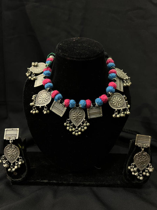 Oxidised Embossed Necklace