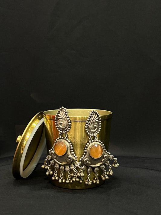 Oxidised Single Colour Stone Earring