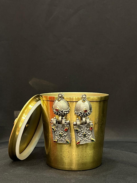 Embossed Oxidised Earring