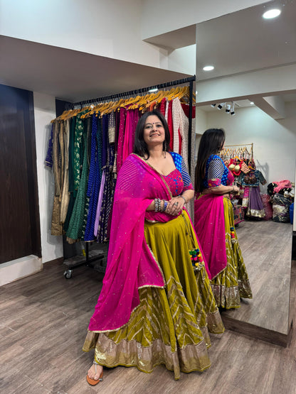 Mustard Green Cotton Lehenga Set