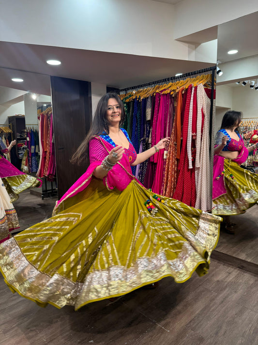 Mustard Green Cotton Lehenga Set