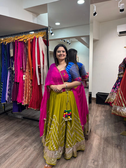 Mustard Green Cotton Lehenga Set
