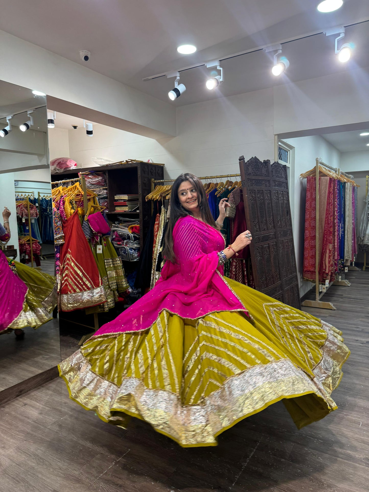 Mustard Green Cotton Lehenga Set