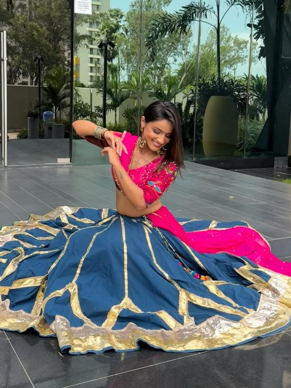 Teal Cotton Lehenga Set