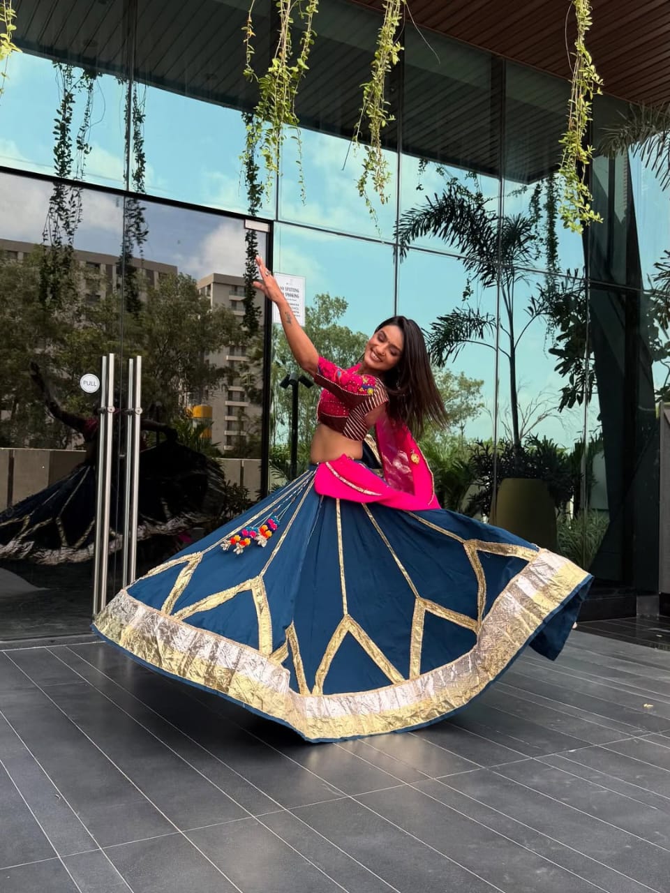 Teal Cotton Lehenga Set