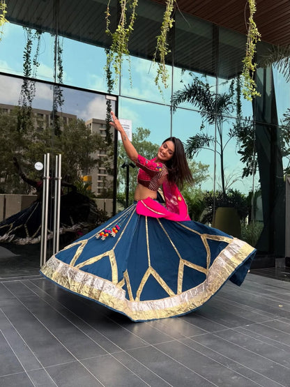 Teal Cotton Lehenga Set