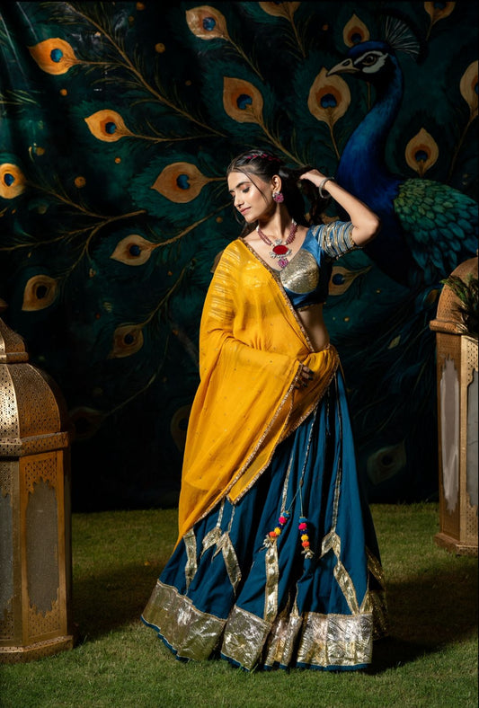 Teal Cotton Lehenga Set