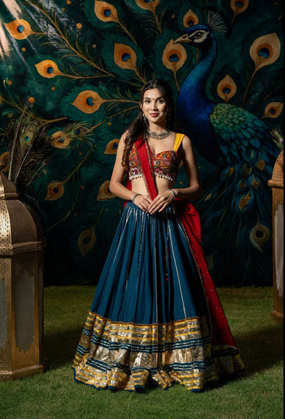 Teal Leheriya Skirt