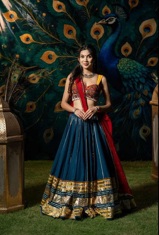 Teal Leheriya Skirt