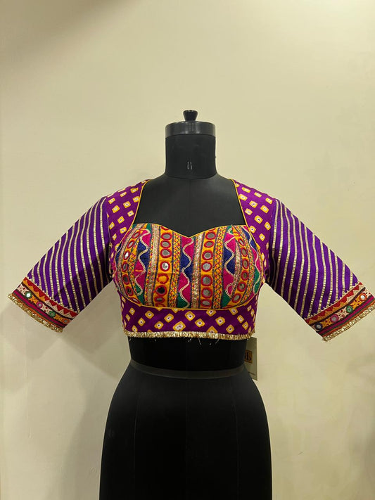 Purple kodi Bandhani blouse