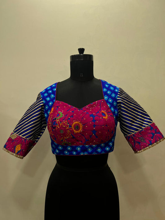 Blue kodi Bandhani blouse