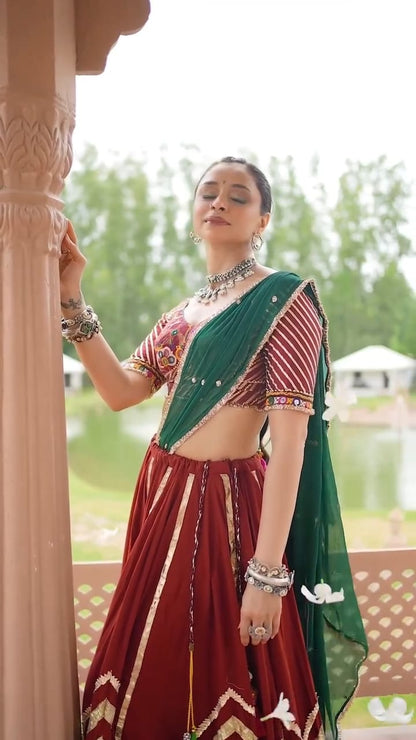 Maroon Cotton Lehenga Set