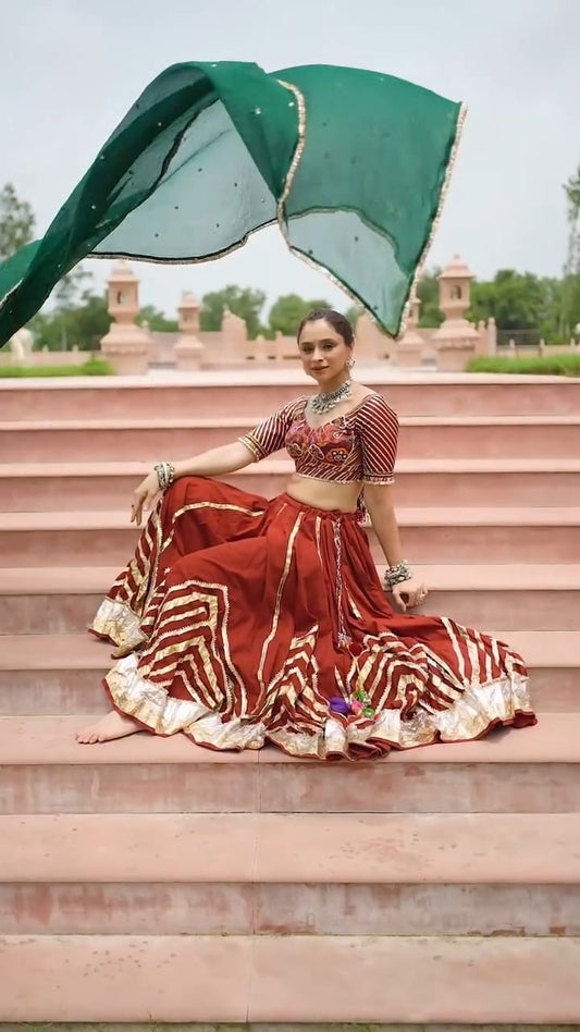 Maroon Cotton Lehenga Set