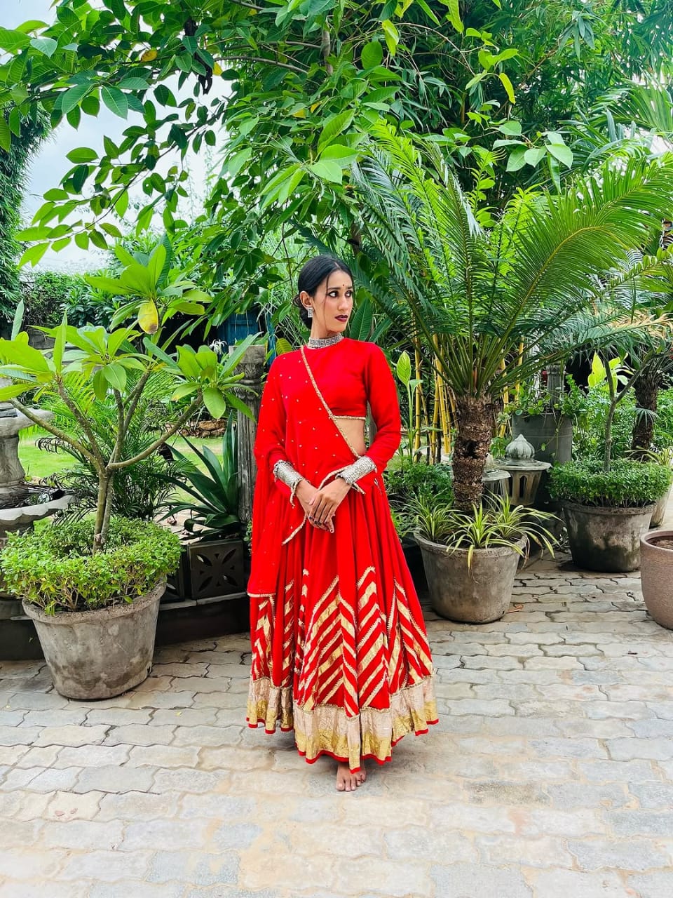 Red Cotton Lehenga Set