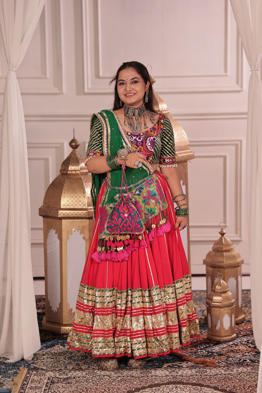 Red Leheriya Lehenga Set