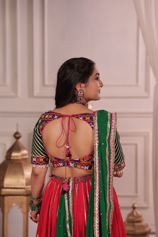 Red Leheriya Lehenga Set