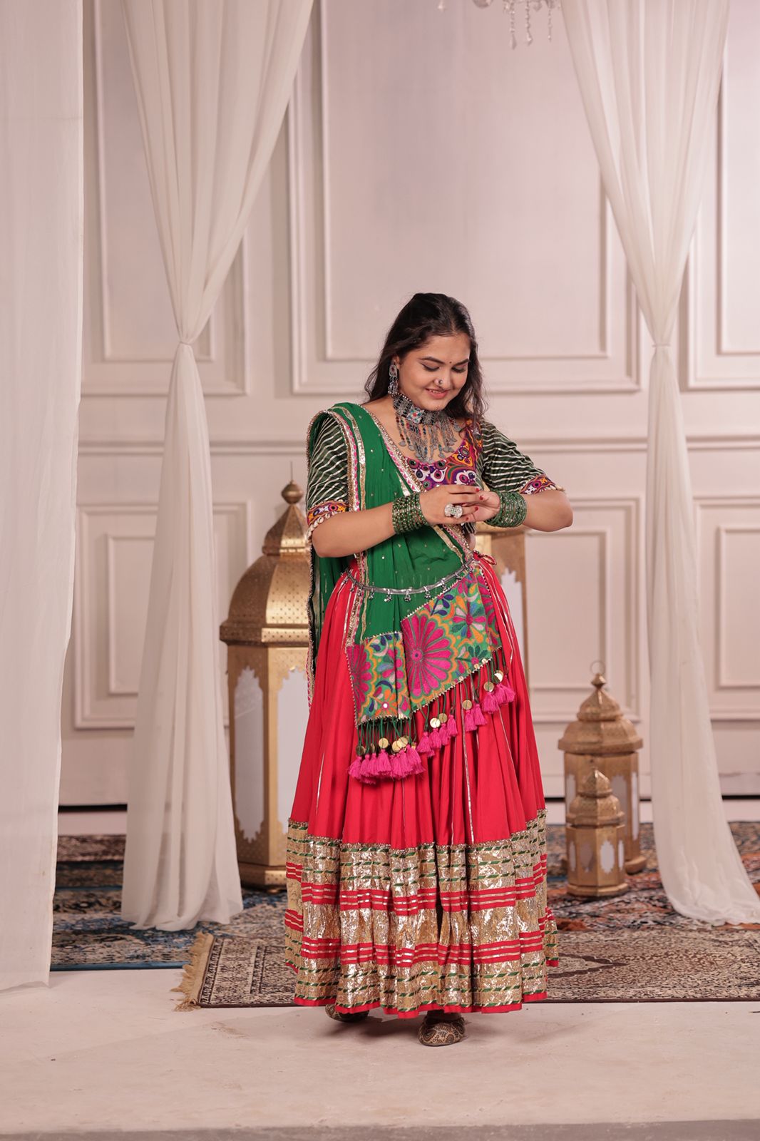 Red Leheriya Lehenga Set