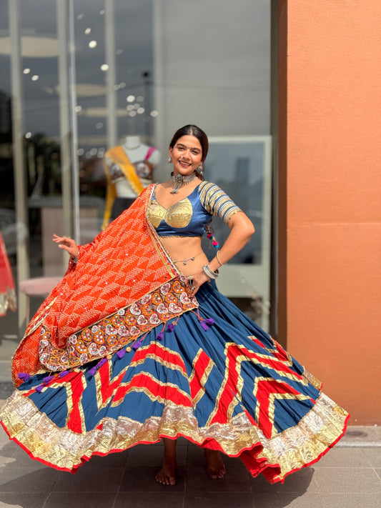 Teal Cotton Lehenga Set