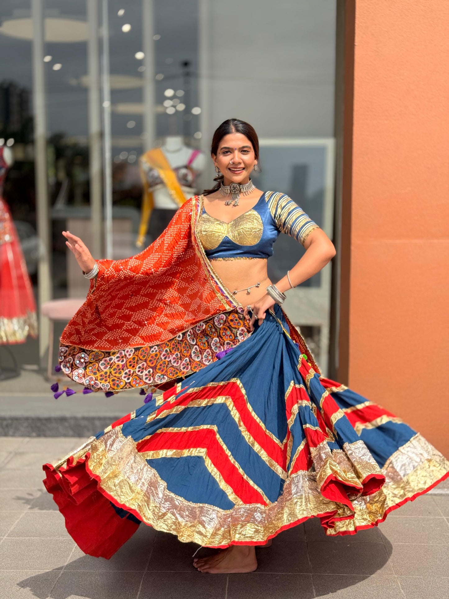 Teal Cotton Lehenga Set