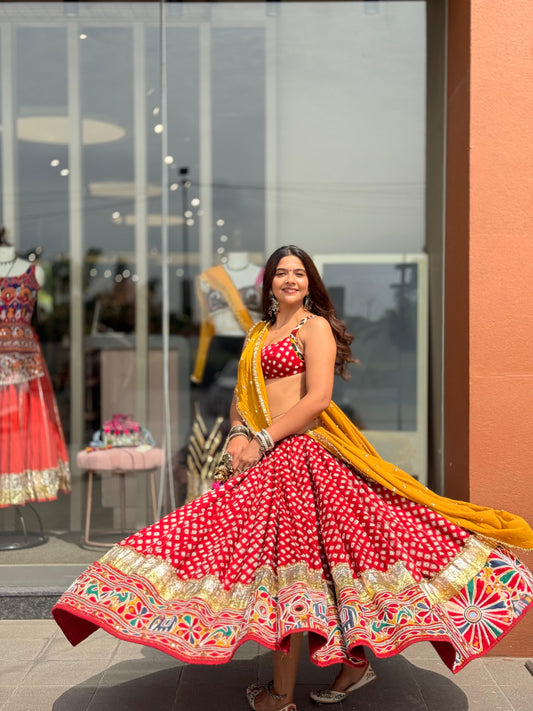 Maroon Bandhani Lehenga Set