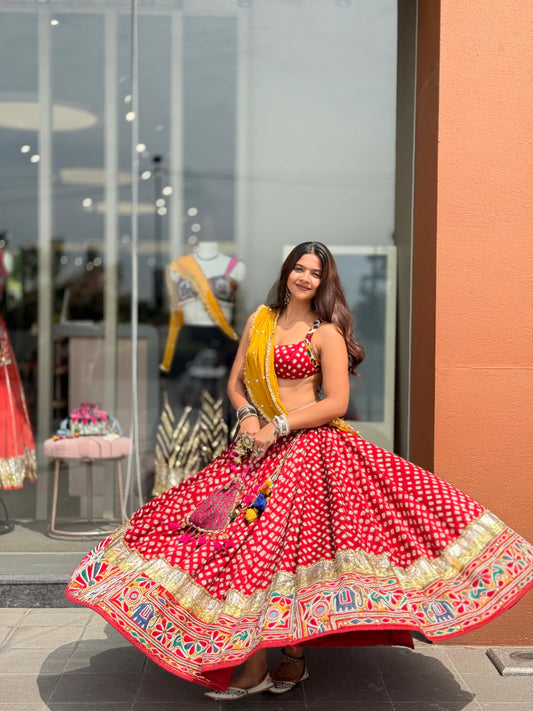 Maroon Bandhani Lehenga Set