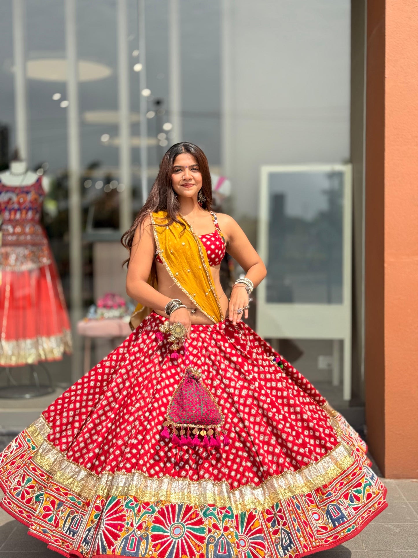 Maroon Bandhani Lehenga Set