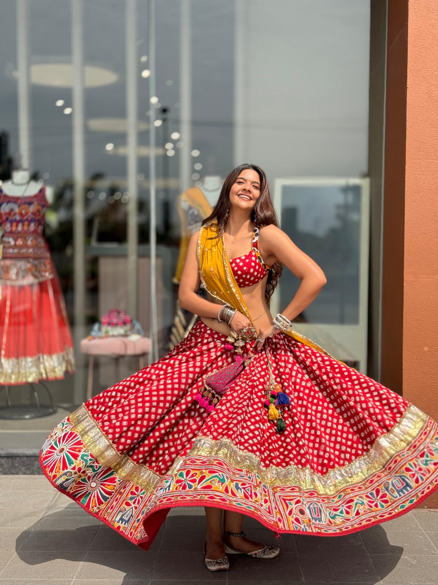 Maroon Bandhani Lehenga Set